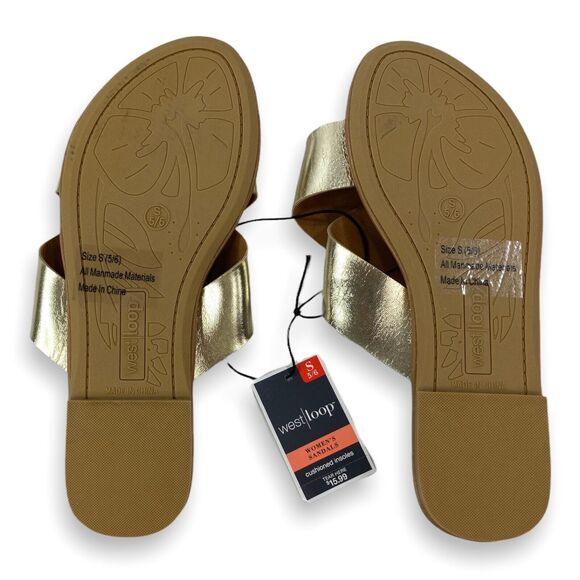 WOMEN'S SMALL (5/6) Metallic Gold Casual Flat Crossover Slide Sandals Cushioned - Picture 9 of 14